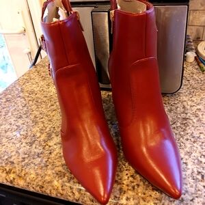 New York &Co Ankle Red Booties With Gold Buckles  Size 7.5